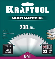 Диск пильный по алюминию KRAFTOOL Multi material 230x30 мм, 64Т 36953-230-30
