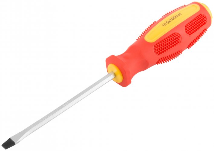 Отверткa ударная, CrV сталь, шестигранное сквозное жало с бойком, прорезиненная ручка 5х100 мм SL КУРС 55607