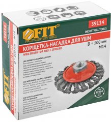 Корщетка-колесо с наклоном, гайка М14, стальная витая проволока 100 мм FIT 39114