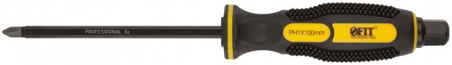 Отверткa ударная, сталь S2, шестигран.жало, боек под ключ, прорезиненная ручка, 5х100 мм PH1 FIT 55622