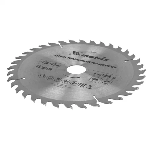 Пильный диск по дереву, 230 х 32 мм, 36 зубьев, кольцо 30/32 Matrix Professional 73296