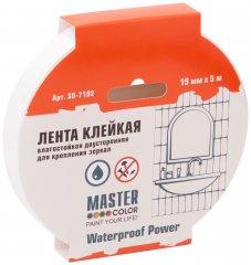 Лента клейкая двусторонняя для крепления зеркал Waterproof Power, 19 мм x 5 м, цвет белый MASTER COLOR 30-7192