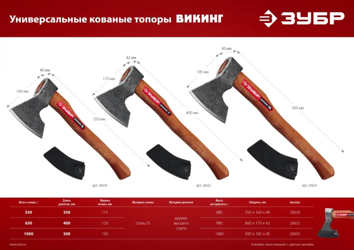 Универсальный кованый топор ЗУБР Викинг-7 700/950 г, 400 мм 20632
