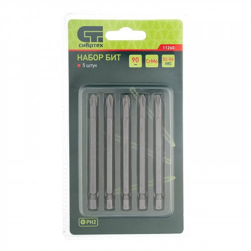 Бита PH2 x 90, сталь CrMo, 5 шт. Сибртех 11260