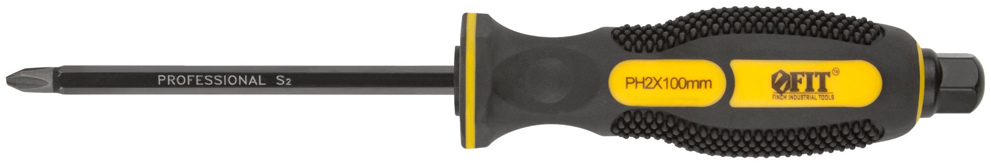 Отверткa ударная, сталь S2, шестигран.жало, боек под ключ, прорезиненная ручка, 6х100 мм PH2 FIT 55626