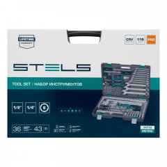 Набор инструмента, 1/4, 1/2, Cr-V, S2, усиленный кейс, 119 предметов Stels 14112