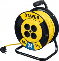 Силовой удлинитель на катушке STAYER S 225 ПВС 2x1.5 50м 3500Вт 55072-50
