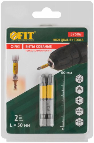 Биты кованые, сталь S2, односторонние 50 мм PH3, 2 шт., блистер FIT 57506