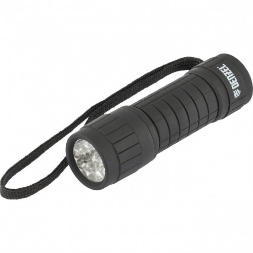Фонарь светодиодный, черный корпус с мягким покрытием, 9 Led, 3хААА Denzel 92610