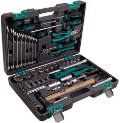 Набор инструментов, 1/2, 1/4, CrV, пластиковый кейс, 76 предметов, двенадцатигранные головки Stels 14116