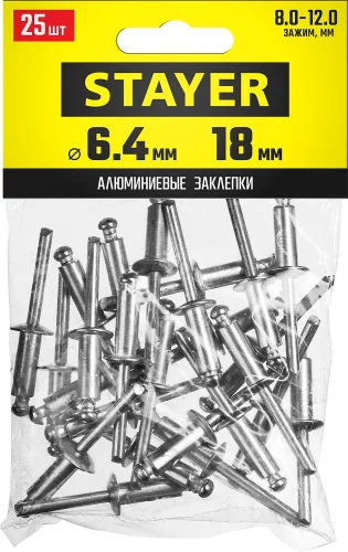 Алюминиевые заклепки Pro-FIX, 6.4х18 мм, 25шт Professional STAYER 3120-64-18