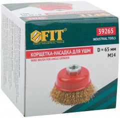 Корщетка-чашка, гайка М14, стальная латунированная волнистая проволока  65 мм FIT 39265
