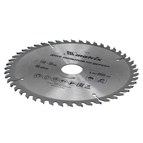 Пильный диск по дереву, 190 х 30 мм, 48 зубьев Matrix Professional 73219