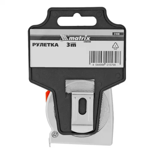 Рулетка Chrom,3 м x 13 мм,хромированный корпус MATRIX 31036