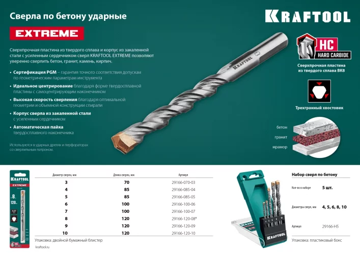 Сверло по бетону KRAFTOOL Extreme 10x120 мм 29166-120-10