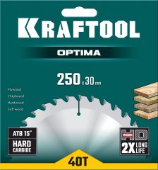 Диск пильный по дереву KRAFTOOL Optima 250x30 мм, 40Т 36951-250-30
