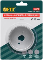 Коронка кольцевая по кафелю карбидная, глубина пропила 25 мм, 67 мм FIT 16574