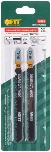Полотна по дереву, HCS, разведенные, шлифованные зубья 100/74/4,2 мм (Т144D), 2 шт. FIT 40886