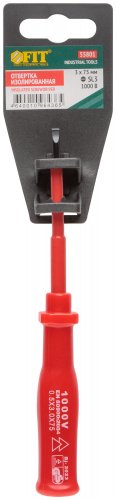 Отвертка изолированная 1000 В, CrV сталь, пластиковая ручка 3х75 мм SL FIT 55801