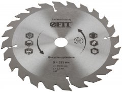 Диск пильный для циркулярных пил по дереву 185 х 20/16 х 24T FIT 37738