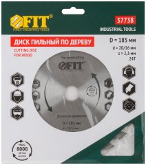 Диск пильный для циркулярных пил по дереву 185 х 20/16 х 24T FIT 37738