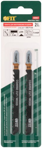 Полотна по дереву, HCS, разведенные, шлифованные зубья 100/74/4 мм (T144DP), 2 шт. FIT 40887