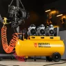 Компрессор безмасляный, малошумный DLS 2250/100, 2250 Вт, 3x750, 100 л, 410 л/мин блок управления/ Denzel 58029