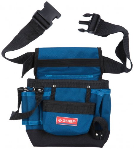 Сумка-пояс ЗУБР ЭКСПЕРТ одинарная, держатель для молотка, 9 карманов 38632