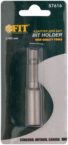 Адаптер для бит, магнитный фиксатор, цельнометаллический, CrV сталь 60 мм FIT 57616