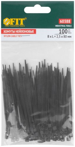 Хомуты нейлоновые, черные д/проводов 100 шт., 80х2,5 мм FIT 60388