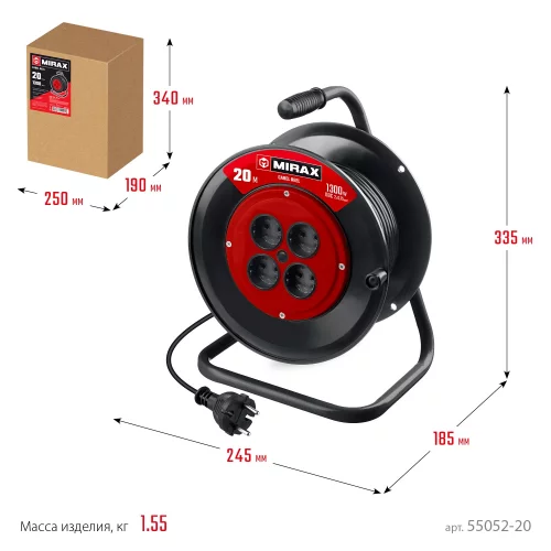 Удлинитель на катушке MIRAX пвс 2x0.75 20м 1300вт 55052-20