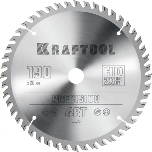 Диск пильный по дереву KRAFTOOL Precission 190x20 мм, 48Т 36952-190-20