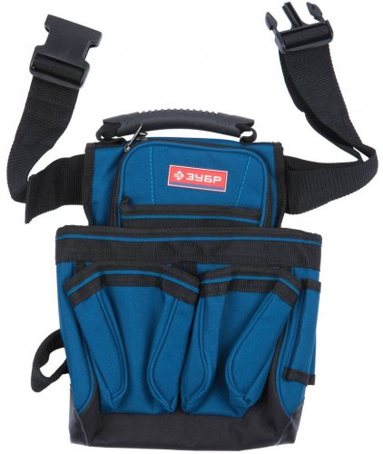 Поясной подсумок ЗУБР ЭКСПЕРТ держатель для молотка, дополнительная ручка для переноски, 7 карманов 38634
