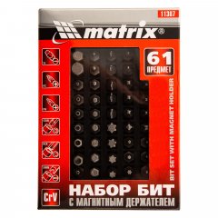 Набор бит с магнитным держателем, CrV, 61 шт. Matrix 11387