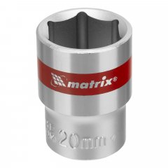 Головка торцевая, 20 мм, шестигранная, CrV, под квадрат 1/2, хромированная Matrix 13120