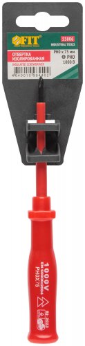 Отвертка изолированная 1000 В, CrV сталь, пластиковая ручка РН0 х 75 мм FIT 55806