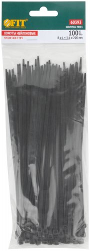 Хомуты нейлоновые, черные д/проводов 100 шт., 200x3,6 мм FIT 60393