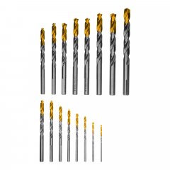Набор сверл по металлу, 1-10 мм, Р6М5-TiN, Golden Tip, 19 шт Denzel