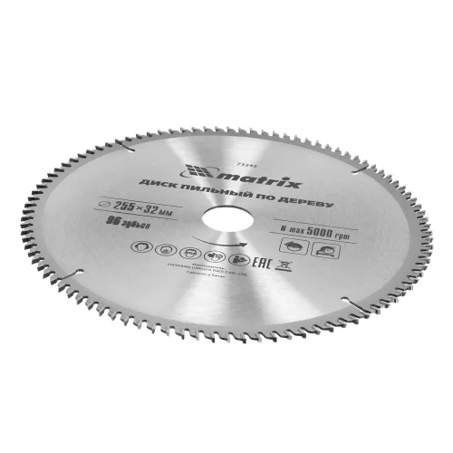 Пильный диск по дереву, 255 х 32 мм, 96 зубьев, кольцо 30/32 Matrix Professional 73245