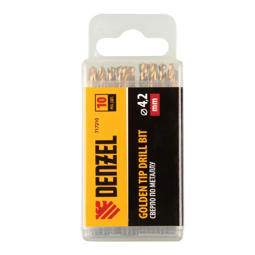 Сверло по металлу, 4,2 мм, HSS-Tin, Golden Tip, 10 шт. DENZEL 717210