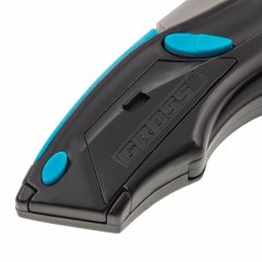 Нож ремонтно-монтажный, трехкомпонентная рукоятка, автовыброс, возврат лезвия, пистолетного типа, 170 мм, 5 запасных лезвий Gross 78870