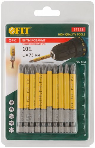 Биты кованые, сталь S2, односторонние 75 мм PH2, 10 шт., блистер FIT 57528