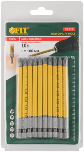 Биты кованые, сталь S2, односторонние 100 мм PH2, 10 шт., блистер FIT 57529