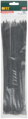 Хомуты нейлоновые, черные д/проводов 50 шт., 300x3,6 мм FIT 60396