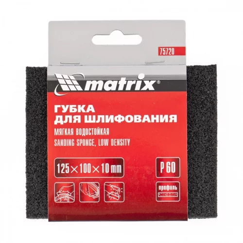 Губка для шлифования, 125 х 100 х 10 мм, мягкая, P 40 MATRIX 75719