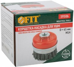 Корщетка-чашка, гайка М14, стальная витая проволока с бандажом, 65 мм FIT 39506