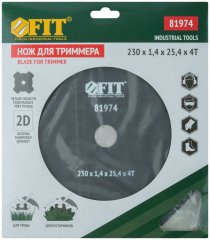 Нож для триммера, 4 лопасти, 2-х сторонние лезвия  230х25,4х4Т FIT 81974