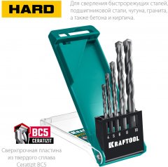 Набор сверл по по твёрдым материалам KRAFTOOL Hard 5 шт, 4-5-6-8-10 мм 29177-H5