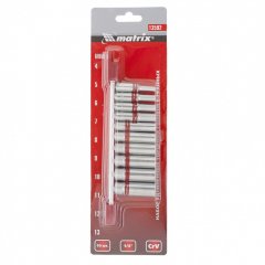 Набор удлиненных торцевых головок 1/4, шестигранные, CrV, 10 шт, 4-13 мм Matrix 13592