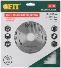 Диск пильный для циркулярных пил по дереву 200 х 30/25,4 х 40T FIT 37746